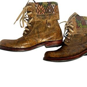 Custom, Handmade Guatemalan, Leather Lace-Up Brown Boots Size 9